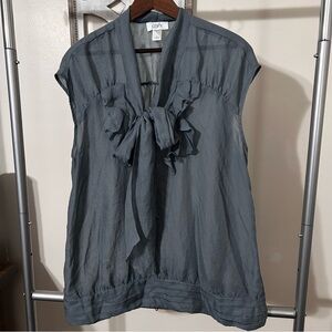 LOFT‎ Women’s Blouse Large Gray Sleeveless Tie Front Scarf V Neck Ann Taylor